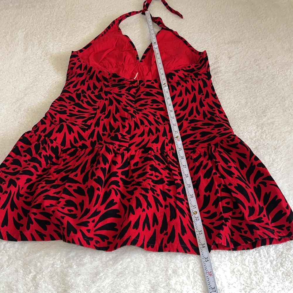 Free People Cecil Halter‎ Mini Dress Red Black Print Size L - Picture 6 of 11